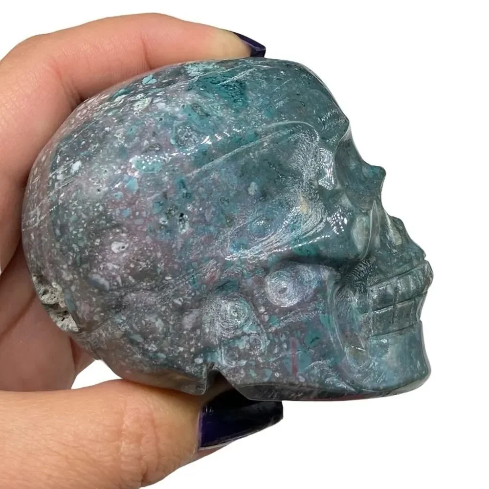 Ocean Jasper Skull Carving Hand Carved Crystal Stone Skeleton Decor Gift